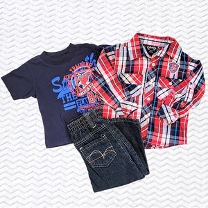 American Hero Jeans/Plaid Button Down/T-shirt 3pc Matching Set - 12M